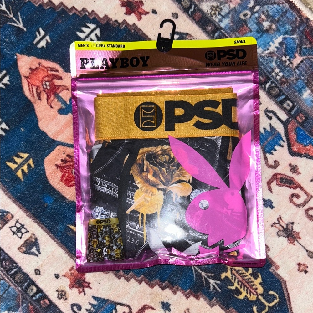 PSD Playboy Men's Boxer Briefs in Black and Gold